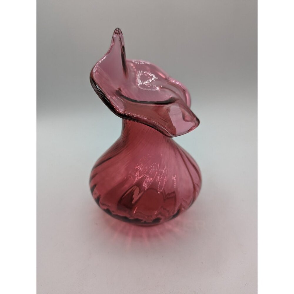 Vintage Glass Cranberry Jack In The Pulpit Vase 8 1/4” Tall Pink - Picture 2 of 12